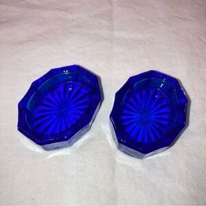 Set of Two Vintage Cobalt Blue Glass Salt Cellars Dishes
